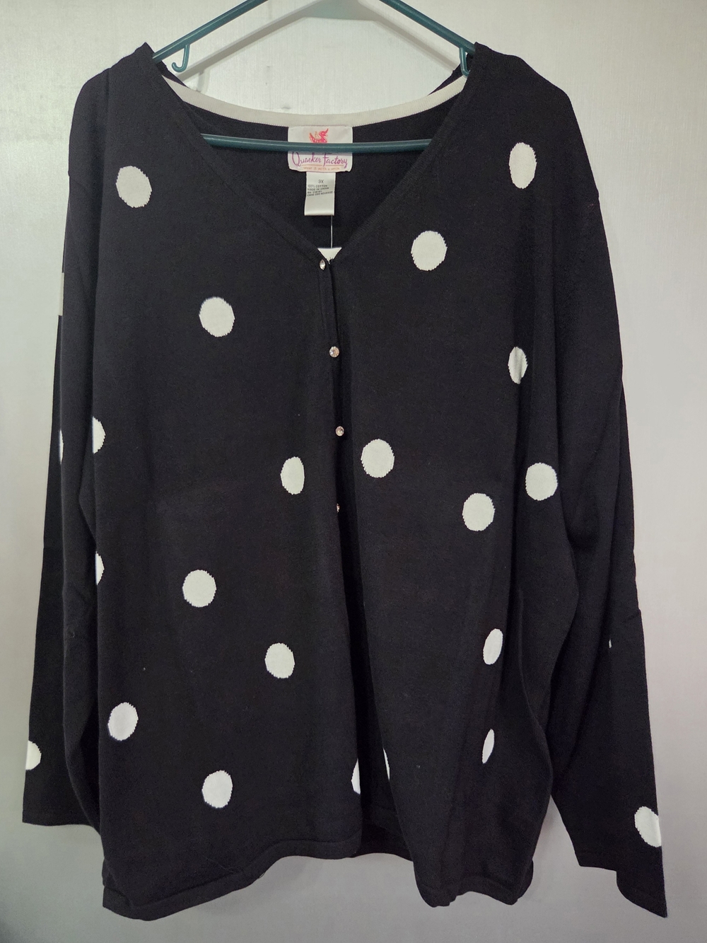 2 Pc Quacker Factory Polka Dot Button-Front Cardigan W/ Sleeveless Sweater 3x